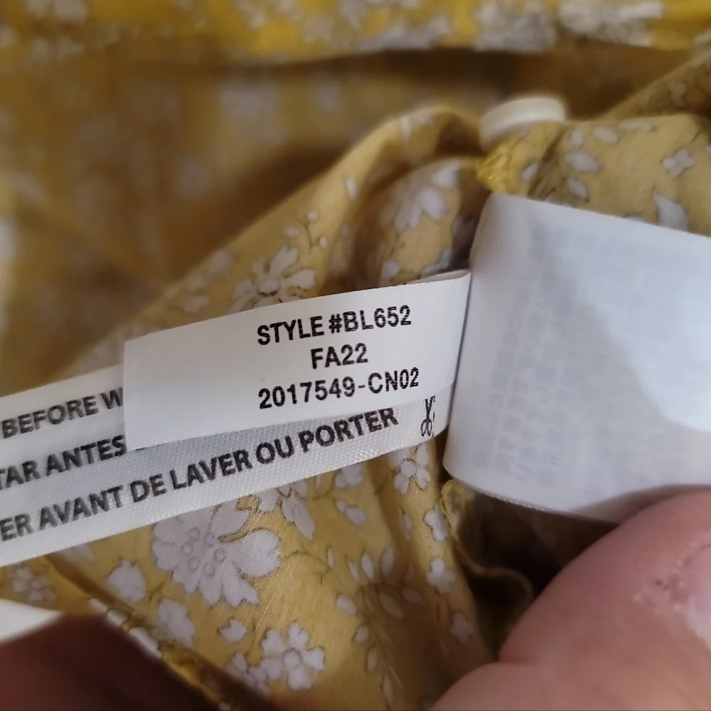 J. Crew V-neck Liberty Capel Floral Shirt Cotton Yellow Flower Medium